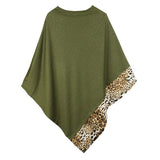 Faux Leopard Trim Solid Poncho Ruana Shawl Cape - Madeline Love - Flyclothing LLC