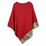 Faux Leopard Trim Solid Poncho Ruana Shawl Cape - Madeline Love - Flyclothing LLC