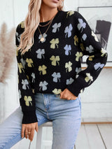 Clover Round Neck Long Sleeve Sweater - Trendsi - Flyclothing LLC