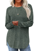 Ribbed Knit Long Sleeve T-Shirt - Trendsi - Flyclothing LLC