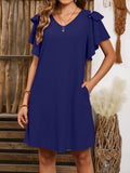V-Neck Flutter Sleeve Mini Dress - Trendsi