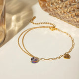 Stainless Steel Synthetic Crystal Heart Anklet Bracelet - Trendsi