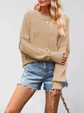 Round Neck Dropped Shoulder Sweater - Trendsi - Flyclothing LLC