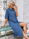 Button Up Dropped Shoulder Denim Dress - Trendsi - Flyclothing LLC