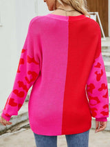 Color Block Leopard V-Neck Sweater - Trendsi - Flyclothing LLC