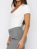 Devine V-Neck Short Sleeve T-Shirt - Trendsi