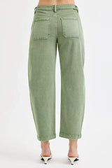 RISEN Full Size Tummy Control High Rise Crop Barrel Jeans Plus Size - Trendsi - Flyclothing LLC