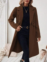 Full Size Elegant Lapel Collar Belted Coat with Pockets Plus Size - Trendsi - Flyclothing LLC