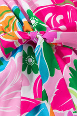 Printed Tie Waist Lantern Sleeve Mini Dress - Trendsi - Flyclothing LLC
