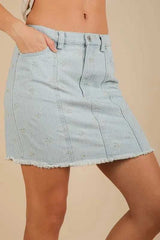 VERY J Bow Printed Casual Denim Mini Skirt - Trendsi - Flyclothing LLC