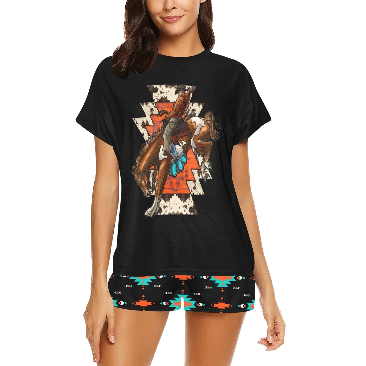 Baha Ranch Rodeo Bronc Women's Western Top and Short Pajama Set