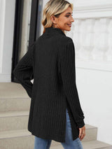 Slit Mock Neck Long Sleeve T-Shirt - Trendsi - Flyclothing LLC