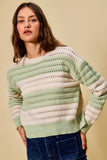 SO ME Openwork Round Neck Wide Stripe Textured Sweater - Trendsi - Flyclothing LLC