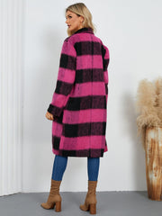 Plaid Double-Breasted Long Sleeve Coat - Trendsi