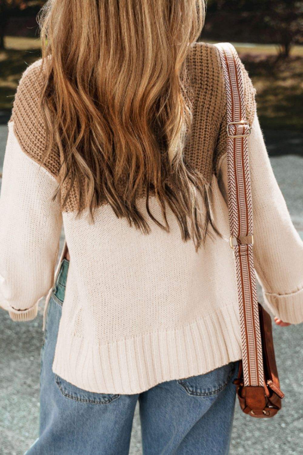 Slit Color Block Turtleneck Long Sleeve Sweater - Trendsi - Flyclothing LLC