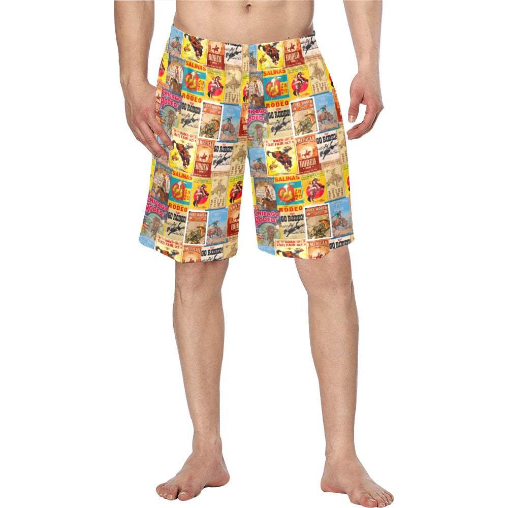 Baha Ranch Vintage Rodeo Poster Mens Western Swim Trunks Shorts - Baha Ranch Western Wear - Flyclothing LLC