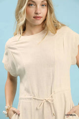 Umgee Linen Blend Scallop Hem Mini Dress - Trendsi - Flyclothing LLC