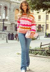 Contrast Boat Neck Long Sleeve Sweater - Trendsi - Flyclothing LLC