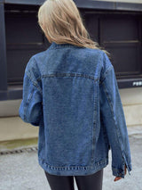 Pocketed Button Down Collared Neck Denim Top - Trendsi - Flyclothing LLC