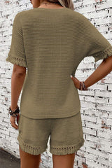Tassel Round Neck Top and Shorts Set - Trendsi - Flyclothing LLC