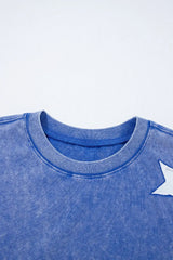 Acid Wash Star Patched Rolled Trim Top and Pants Set - Trendsi - Flyclothing LLC