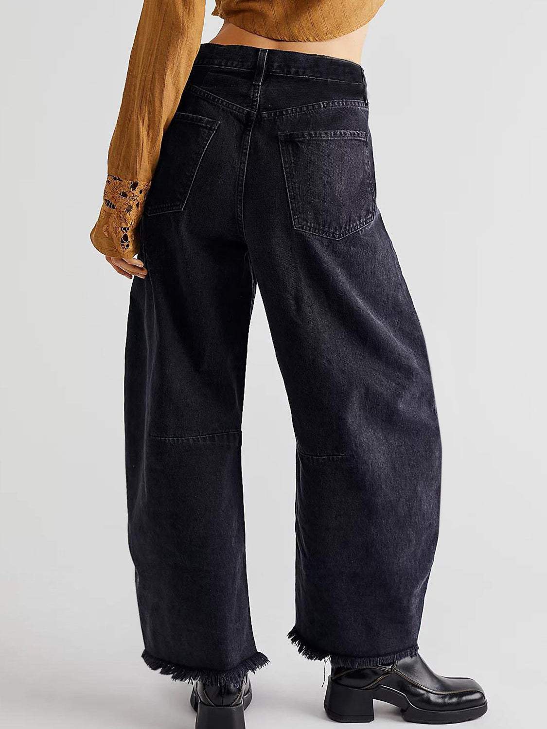 Raw Hem Wide Leg Jeans with Pockets - Trendsi - Flyclothing LLC