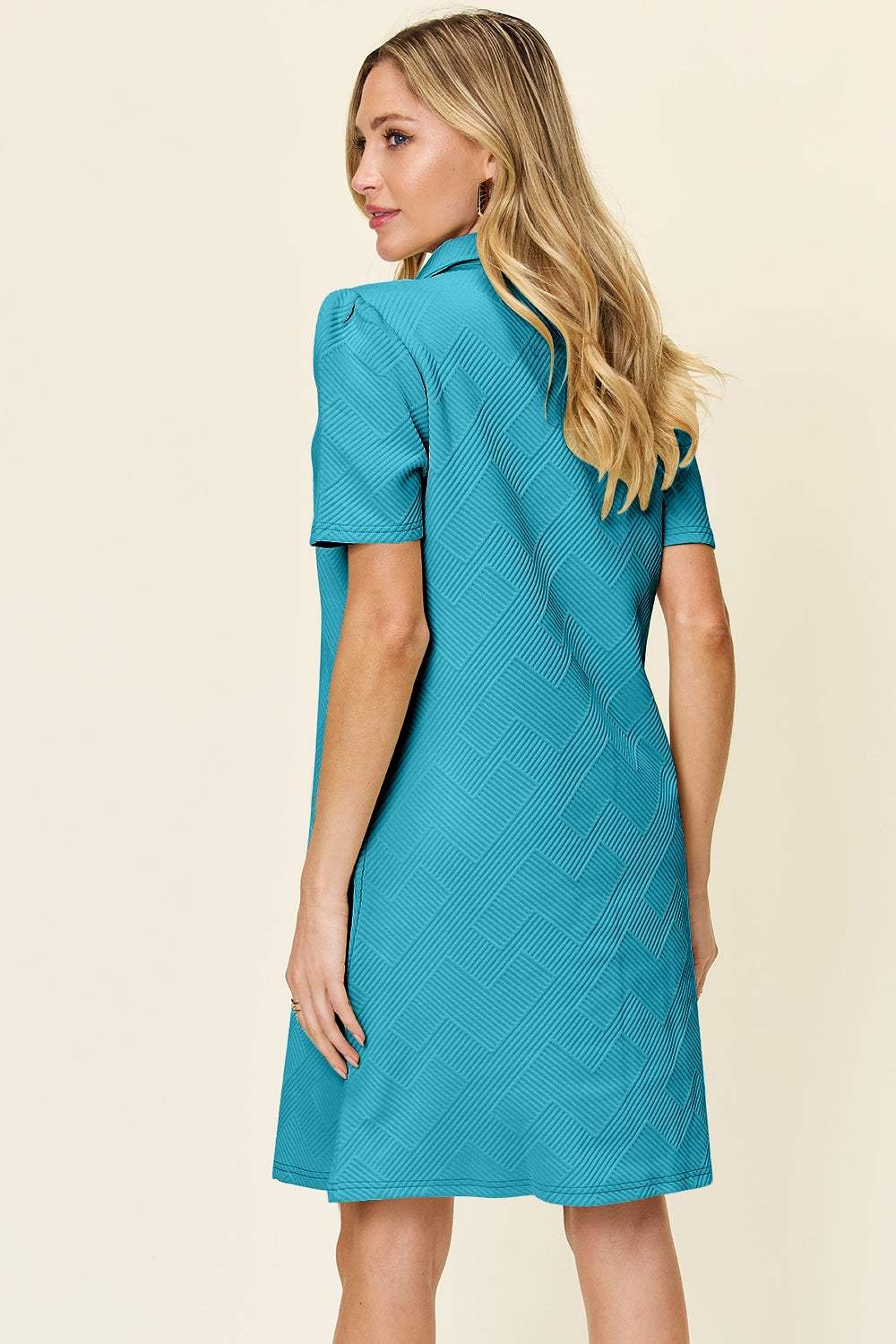 Double Take Full Size Texture Collared Neck Short Sleeve Dress - Trendsi - Flyclothing LLC