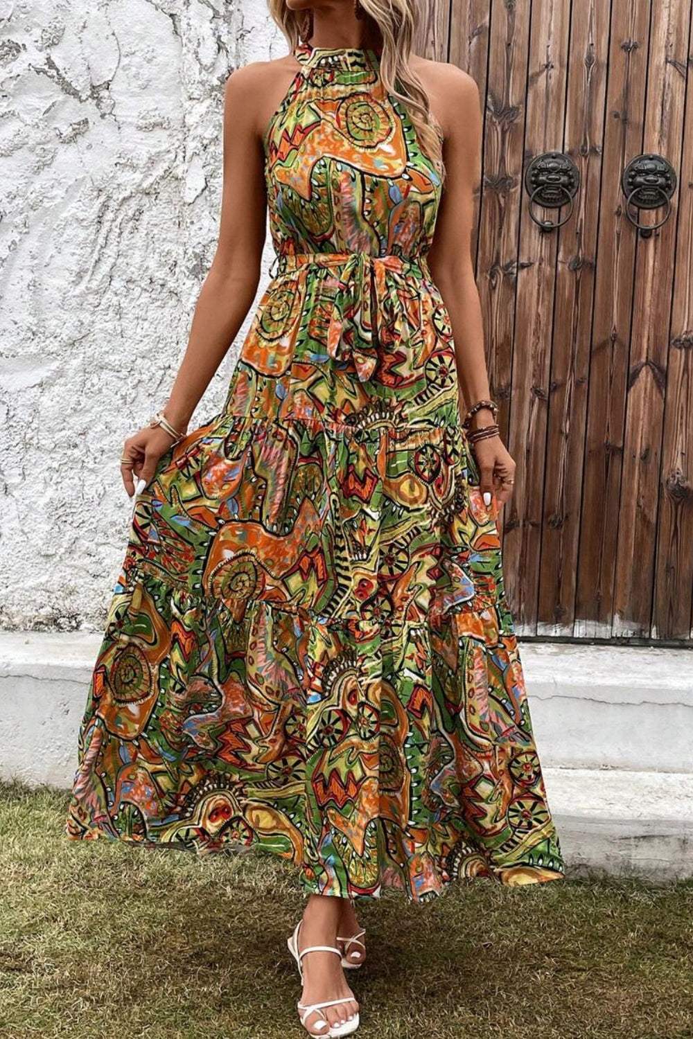 Tied Floral Sleeveless Dress - Trendsi - Flyclothing LLC