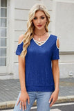 Sequin Cold Shoulder Short Sleeve Blouse - Trendsi