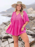 Plus Size Lace Detail V-Neck Half Sleeve Romper - Trendsi - Flyclothing LLC