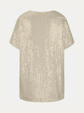 Full Size Sequin V-Neck Short Sleeve Top - Trendsi