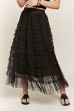 ADORA Elastic Waist Layered Mesh Midi Skirt - Trendsi - Flyclothing LLC