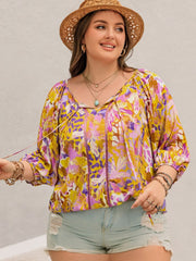Plus Size Printed Tie Neck Blouse - Trendsi
