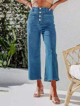 Button Fly Cropped Jeans with Pockets - Trendsi - Flyclothing LLC