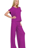 Zenana Rolled Sleeve Top and Pants Sweater Set - Trendsi