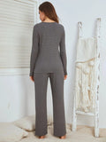 Notched Long Sleeve Top and Pants Set - Trendsi