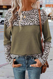 Leopard Waffle-knit Long Sleeve T-Shirt - Trendsi - Flyclothing LLC
