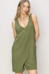 HYFVE V-Neck Sleeveless Romper with Pockets - Trendsi - Flyclothing LLC