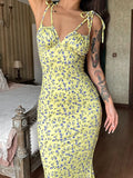 Floral Print Tie Strap Bodycon Maxi Dress - Trendsi - Flyclothing LLC