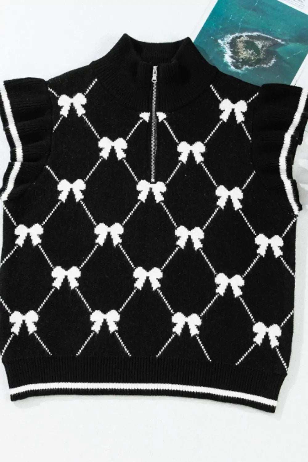Bow Half Zip Sweater Vest - Trendsi - Flyclothing LLC