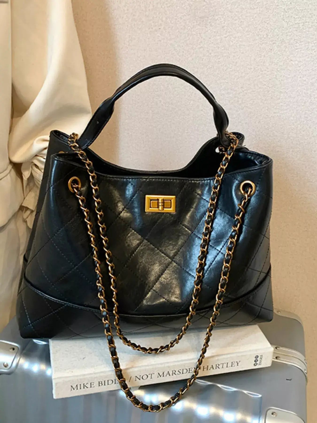 Quilted Leather Chain Strap Crossbody Bag - Trendsi - Flyclothing LLC