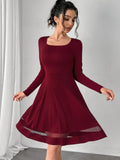 Square Neck Long Sleeve Mini Dress - Trendsi