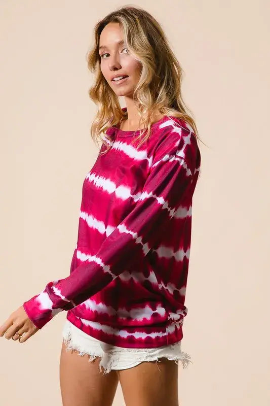 BiBi Tie Dye Print Terry Sweatshirt - Trendsi - Flyclothing LLC
