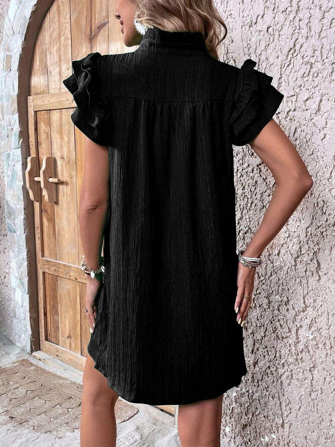 Ruffled Notched Cap Sleeve Mini Dress - Trendsi - Flyclothing LLC