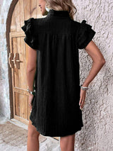 Ruffled Notched Cap Sleeve Mini Dress - Trendsi - Flyclothing LLC