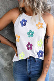 Sequin Flower Grecian Neck Tank - Trendsi - Flyclothing LLC