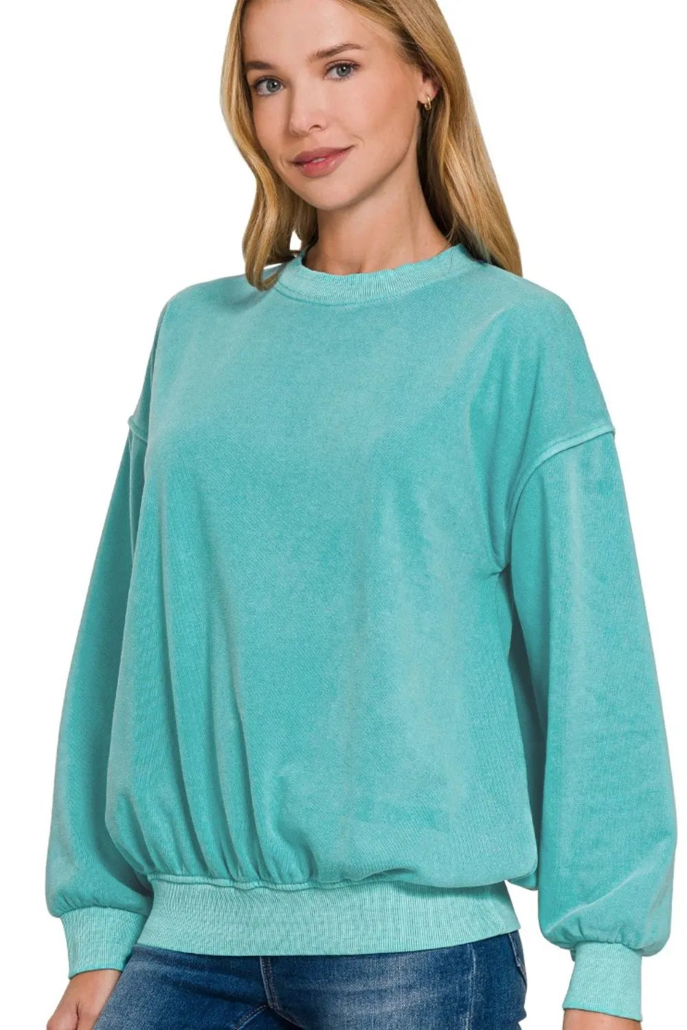 Zenana Soft Fleece Pigment Dye Round-neck Sweatshirts - Trendsi