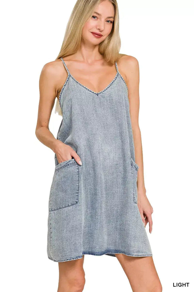 Zenana Enzyme Stone Washed Lyocell Mini Dress - Trendsi - Flyclothing LLC