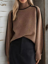 Contrast Trim Turtleneck Sweater - Trendsi - Flyclothing LLC