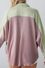 Color Block Corded Button Up Shacket - Trendsi - Flyclothing LLC